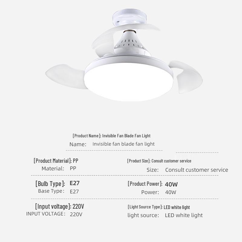 Screw-In Ceiling Fan with Light - Smart Invisible Chandelier for Living, Dining, and Bedroom