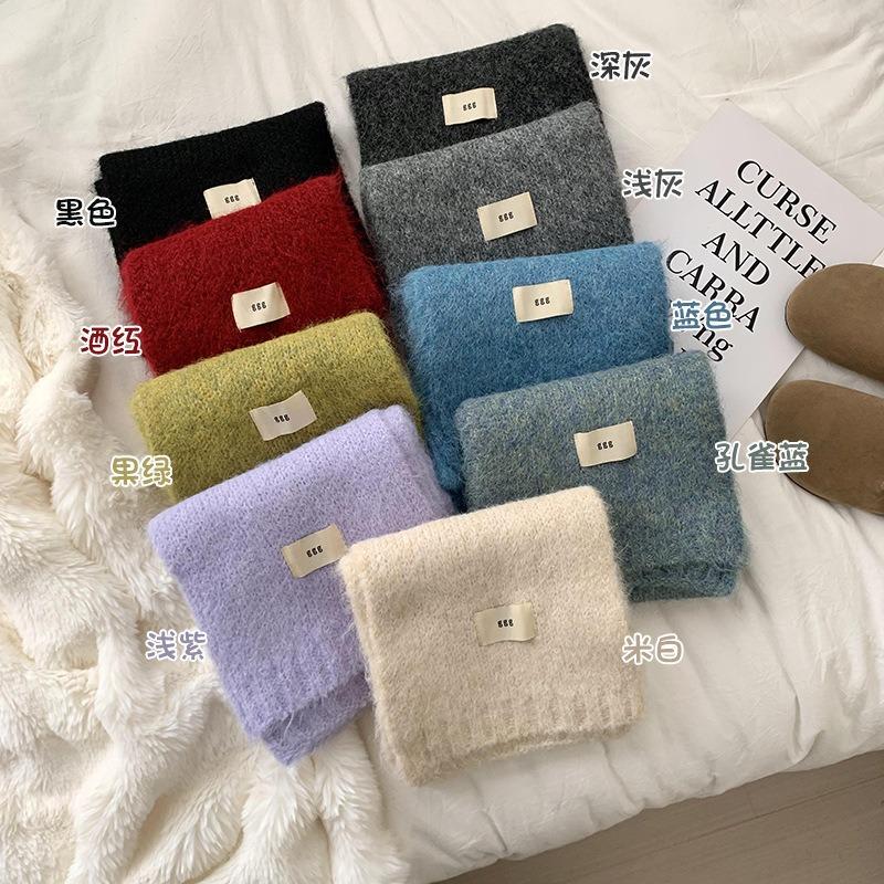 Scarf women's winter high-end sense new solid color warm imitation cashmere scarf knitted scarf shawl