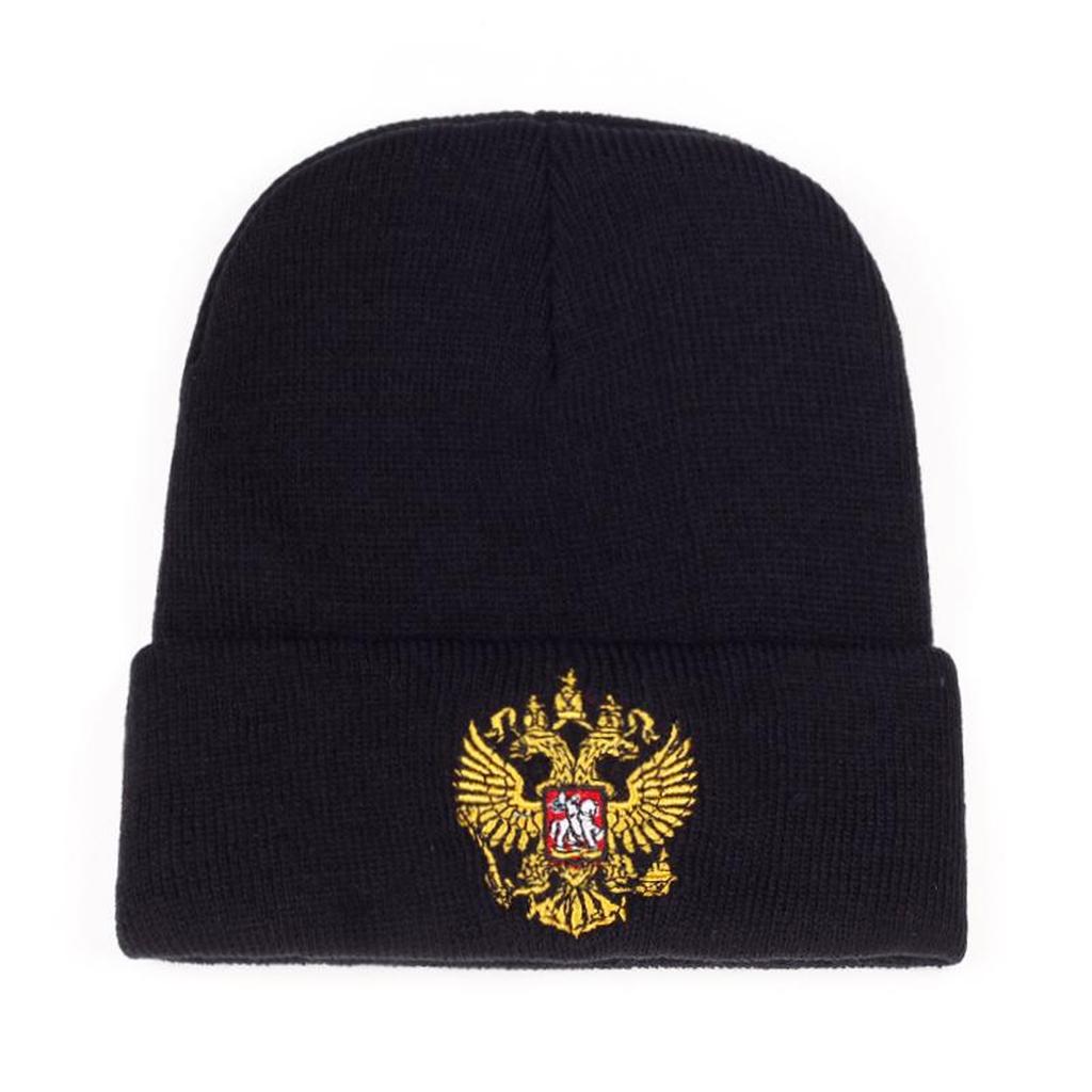 Unisex Double-headed Eagle Embroidery Knitted Hat Windproof and Cold Proof Beanies Cap Autumn Winter Outdoor Sport Travel for Women Men