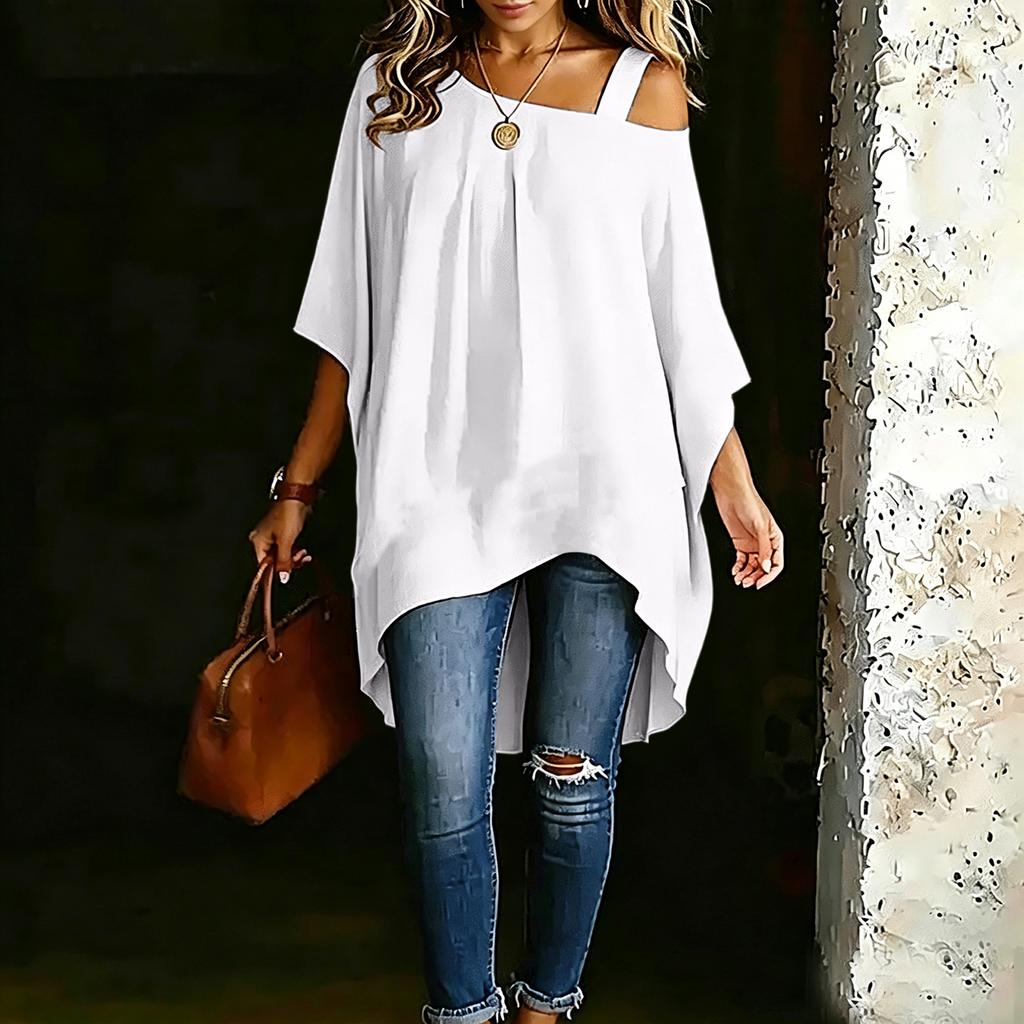Damen Farbiger Off-Shoulder Freizeit-Top, Sommer Basic Bluse mit einer Schulter