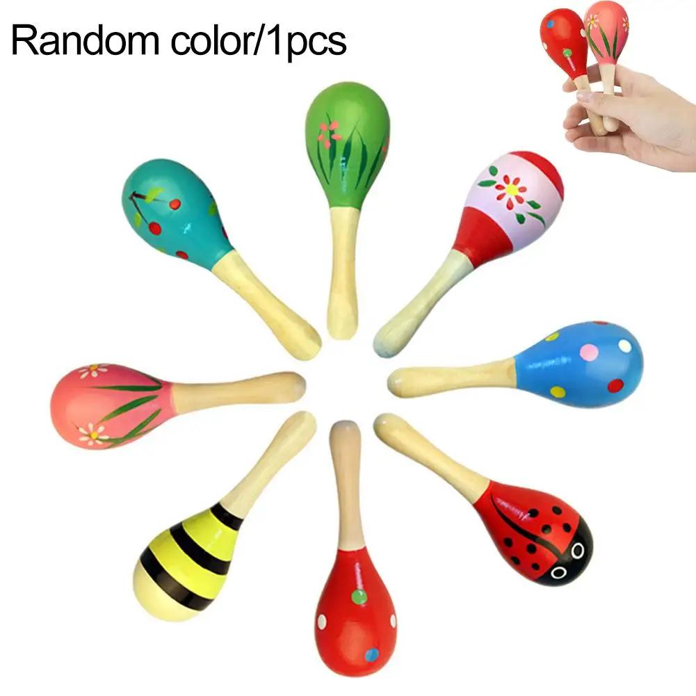 Wooden Maracas Musical Instrument Toy Colorful Cartoon Rattles Sand Baby Toys Hammer Practice Maraca Infant Play Listening C3W2