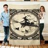 Vintage Witch Flannel Blanket Bats Halloween Decoration Gothic Soft Cozy Blanket