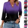 Women's Fashion Casual Lapel 3/4 Sleeve Print Shirt Women's V-Neck Tops