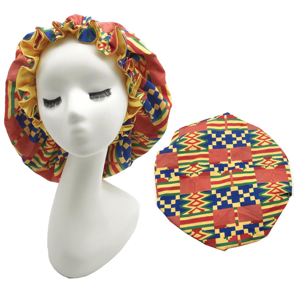 Africký vzor Ankara Čepice Dvojitá vrstva Saténová Velký Turban pro Ženy Spánek Noční čepice Hedvábné Vlasy Dámské Noční Párty