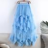 Mushroom Edge Irregular Mesh Midi Tulle Skirt - High Waist Puffy Swing Fairy Skirt