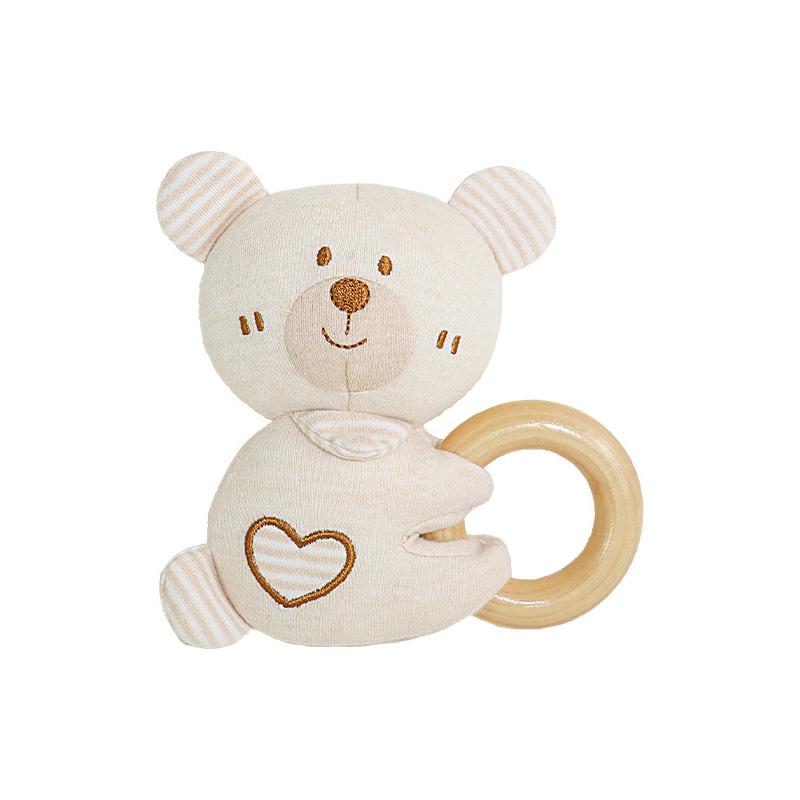 Soft and Safe Organic Cotton Ring Fabric Baby Rattle Toy with Wooden Ring N082