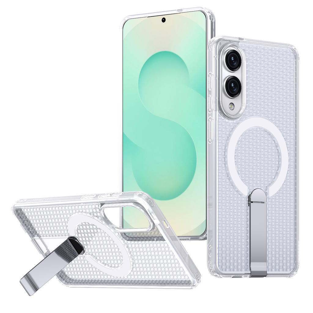 For Samsung Galaxy S25 Edge Magnetic Case Kickstand Grid Texture TPU PC Phone Back Cover