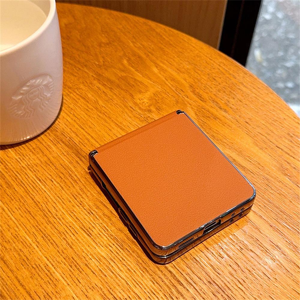 Solid Color Phone Case For Samsung Galaxy Z Flip 7 5G Leather PC Hard Shell Hinge Protective Flip7 Back Cover