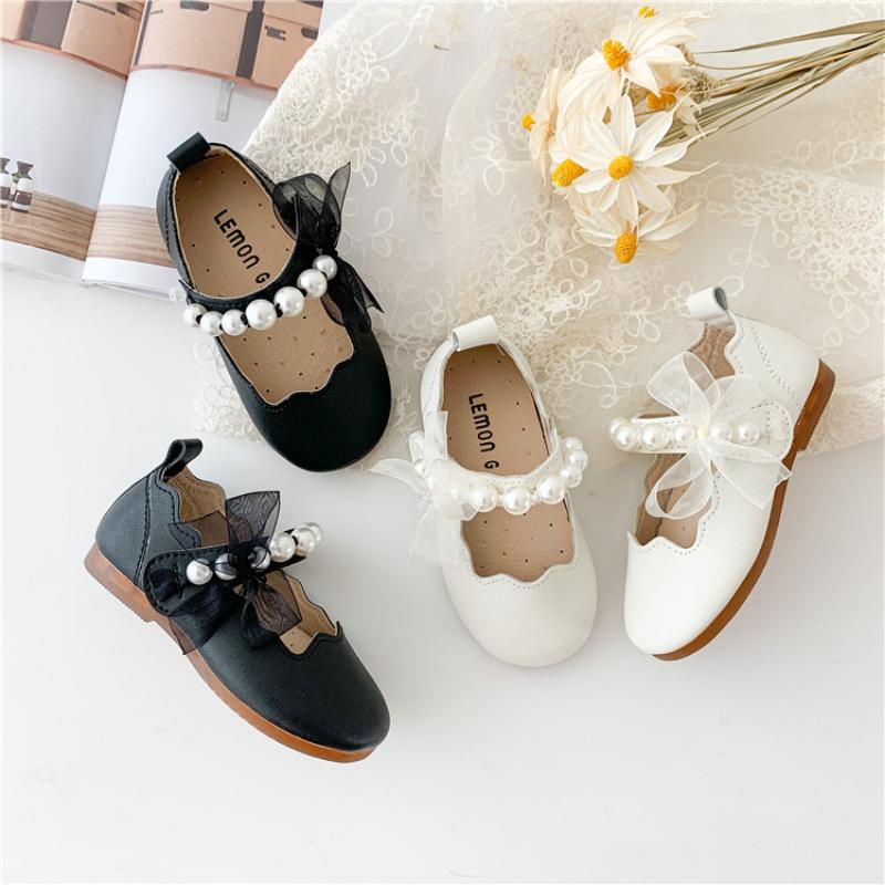 Tenis Girls Leather Shos Spring Autumn New Soft Soled Little Girl Princess Shoe Toddler Performance Fashion Lace Pearl Kids Shoe