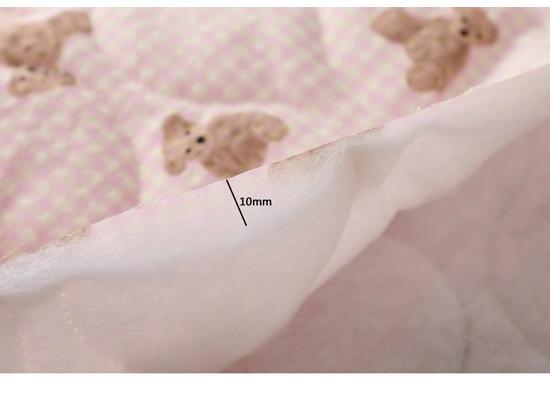 Light Yellow Pink Plaid Quilted Bear Print Cotton Vest Jacket