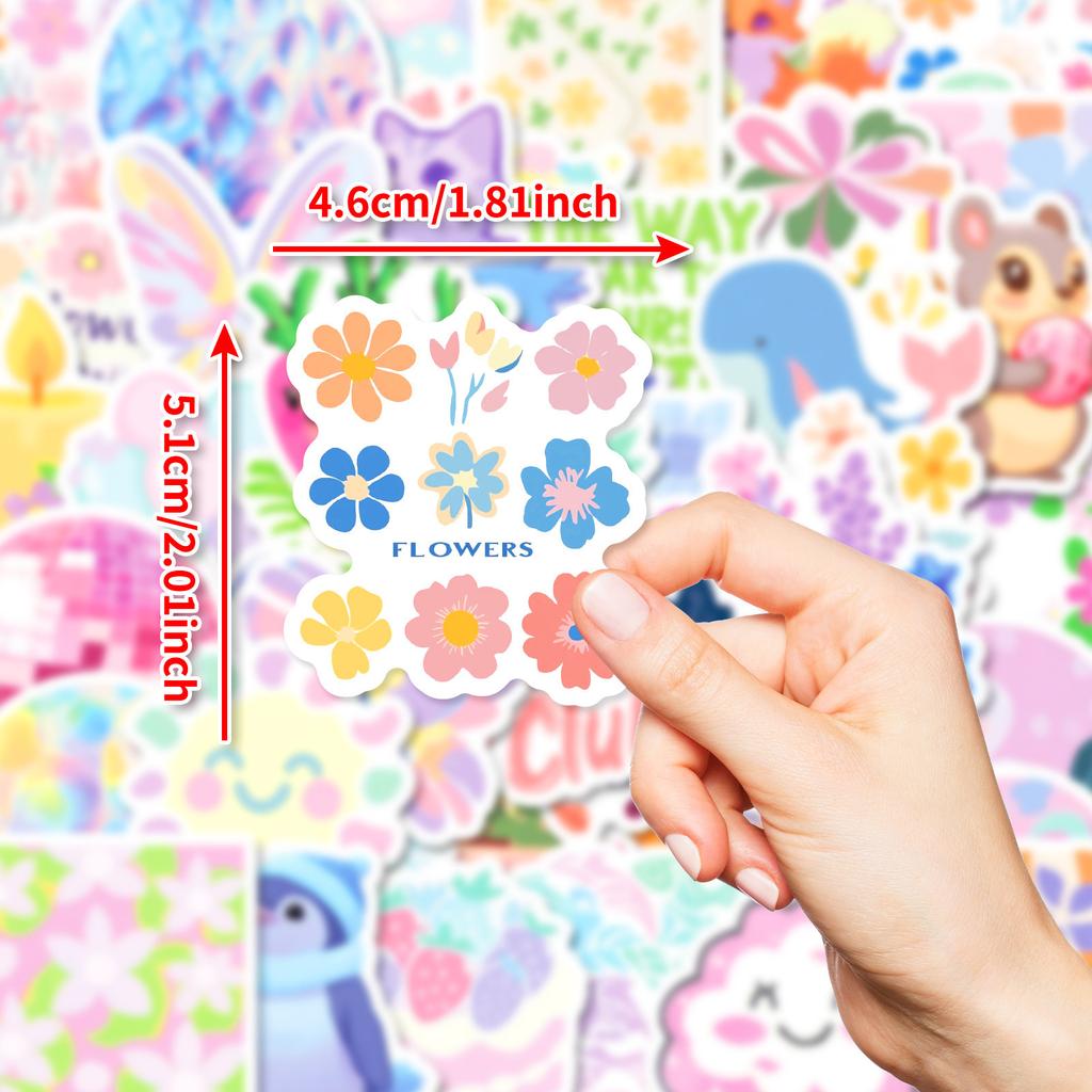 50 Small Fresh Pastel Flowers Graffiti Stickers Suitcase Water Cup Mobile Phone Case Guitar Speaker Waterproof Pp Stickers