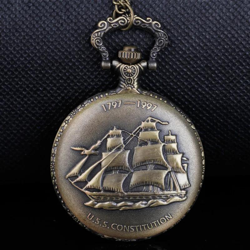 

Sailboat Bronze Vintage Retro Fob Watch Classic Digital Pocket Pendant Necklace Chain Timepiece Gift for Women Men