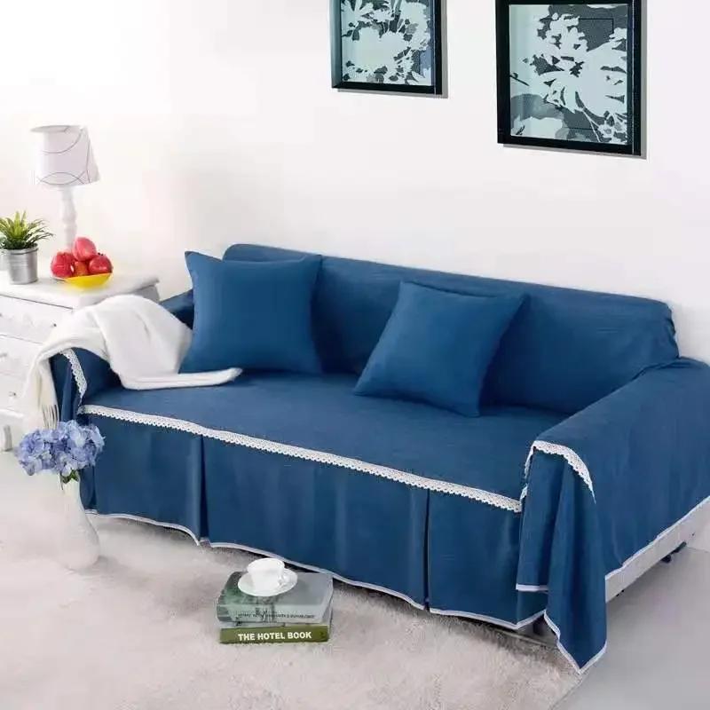 1/2/3/4-seater Sofa Cover for Living Room Solid Color Lace Edge Sofa Towel All-inclusive Dust Couch Cover Solid Slipcover