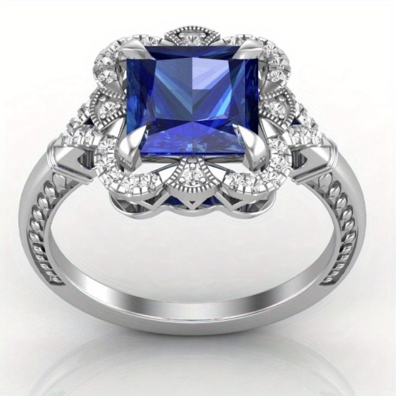 1Pc Fashionable Multi-functional Ring Set with Square Sapphire Synthetic Zircon