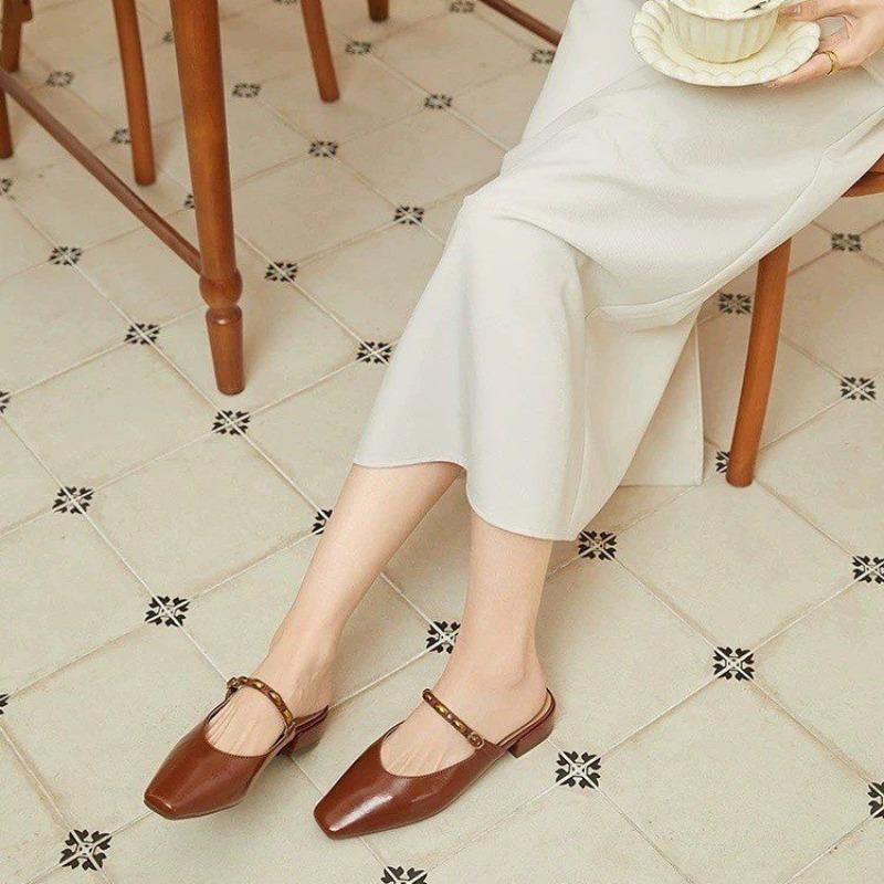 Woman Spring Casual Square Toe Low Soft Soled Shoes Lolita Ballerina Red Flats Female Elegant French Retro Buckle Mary Janes