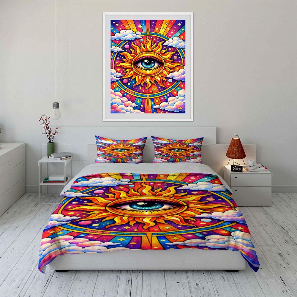 Eye surrounded by sun. Bedding sets Duvet cover sets Duvet covers Pillowcases(1*Duvet Cover 2*Pillowcases without duvet insert)