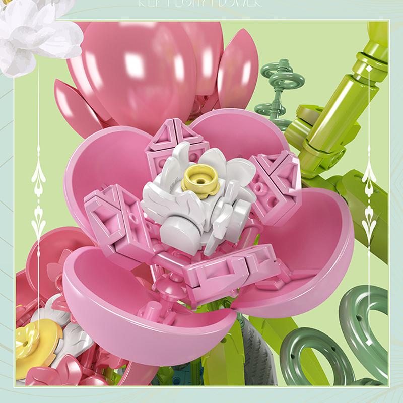 Technical Mould King10059 Flower World Peony Flower Bouquet with Vase Model 866PCS Building Blocks Brick Puzzle Toys Gift