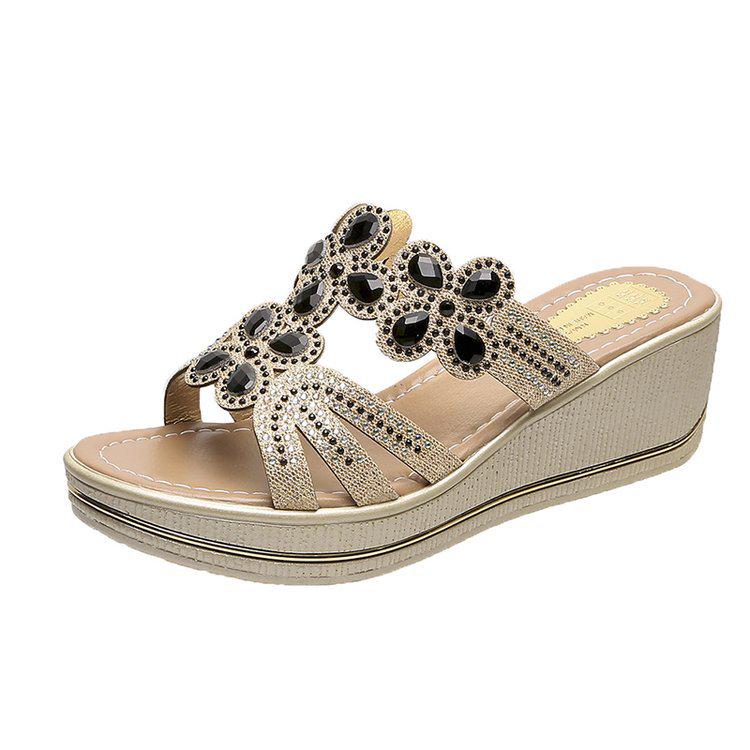 "European & American Rhinestone Wedge Flip Flops - Women's Fashion Platform Sandals"