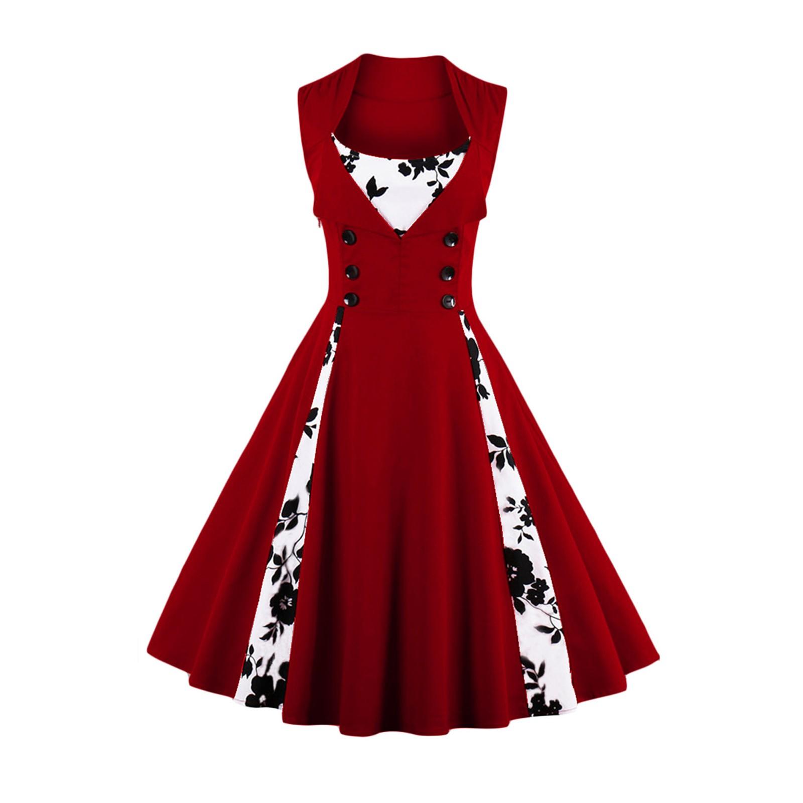 

Женское модное платье Винтажное приталенное платье без рукавов с цветочным принтом XL