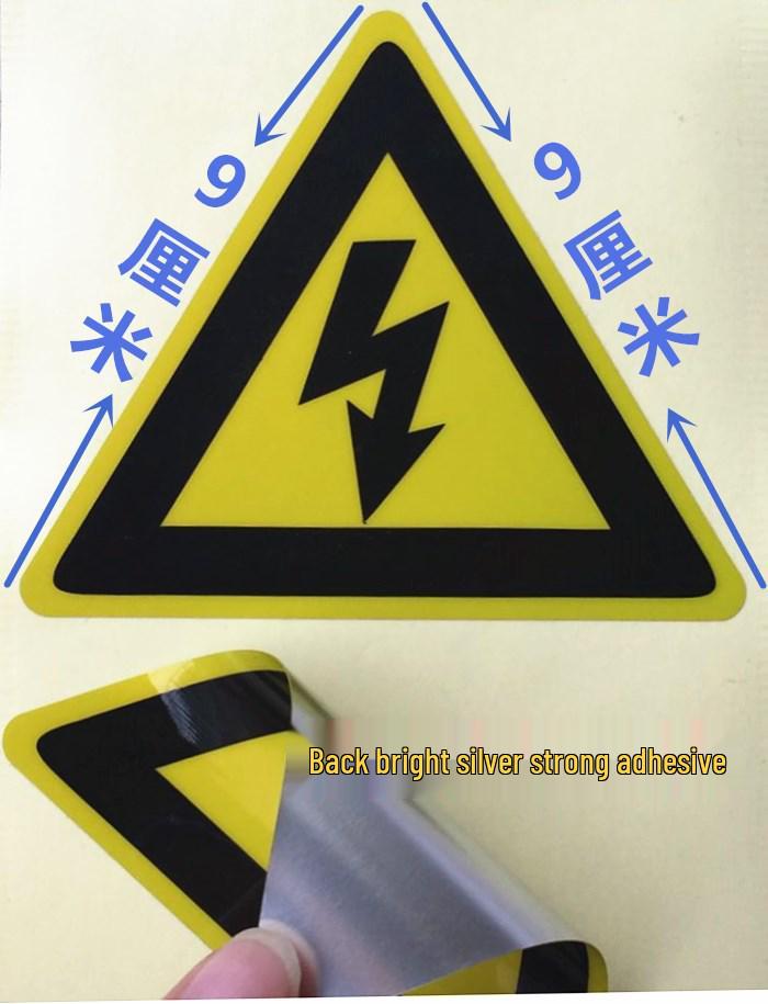 1x Large Waterproof Electric Hazard Warning Triangle Label, 2 Lightning Bolts, Strong Adhesive, 9 Cm