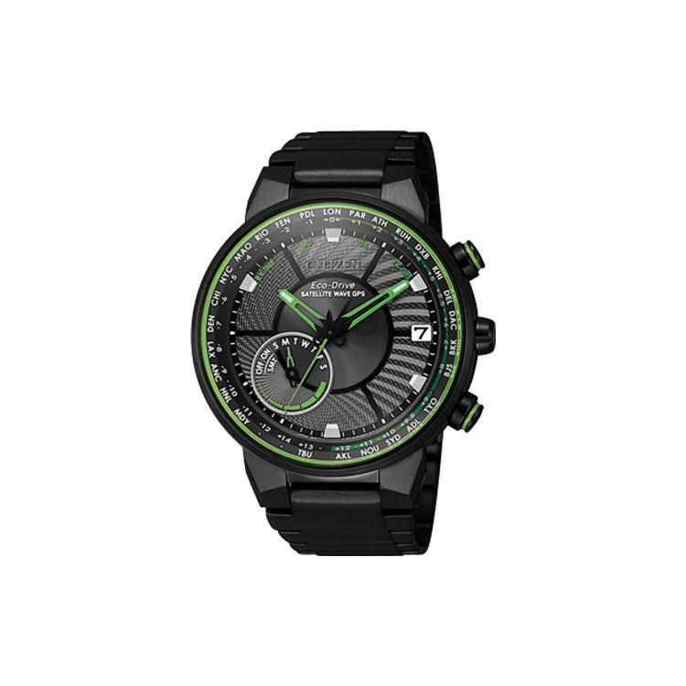 Citizen Eco-Drive Serie Grüner Zeiger Tief Wasserdicht Sport Mode Quarzwerk Edelstahl Uhr Herrenuhren schwarz silber CC3075-80E
