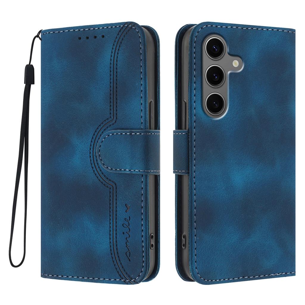 For Samsung Galaxy S25+/Galaxy S24+ Leather Case Wallet Stand Smile Imprinted Phone Cover with Strap