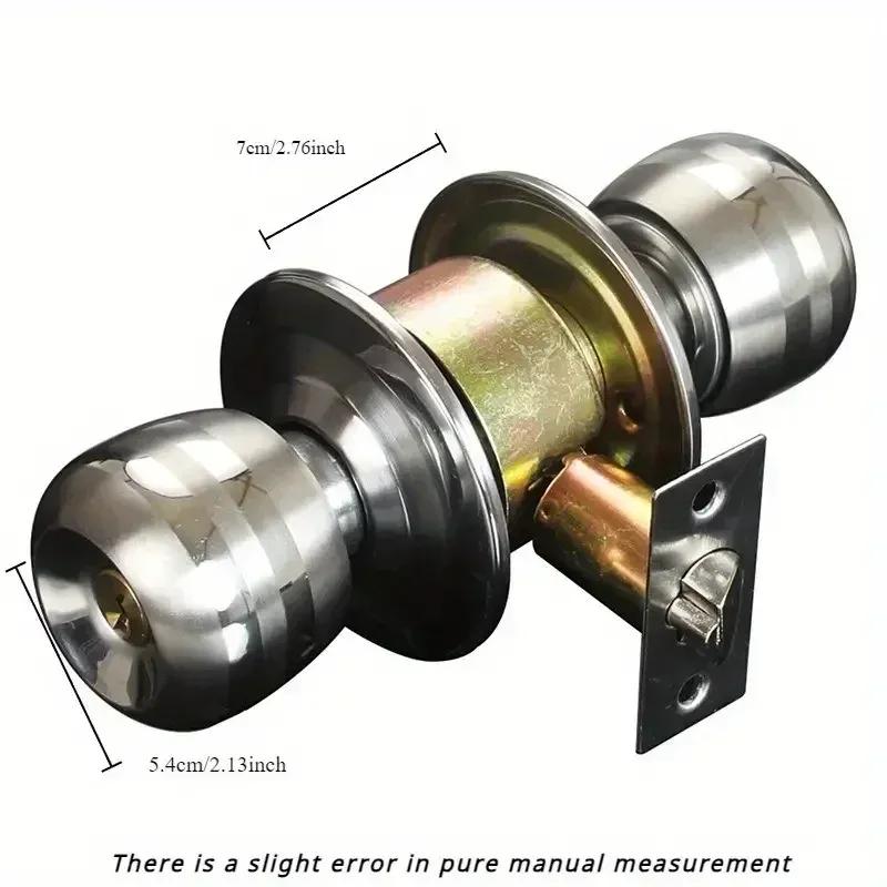 Home Armored Door Handle With Lock For Room Accessories Stainless Steel Knobs Safety Round Entrance Bedrooms Doorknob Articles