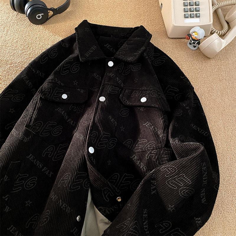 Jacket Jacket Men's Spring and Autumn New Full-print Lapel Autumn Corduroy Working Shirt Clothes