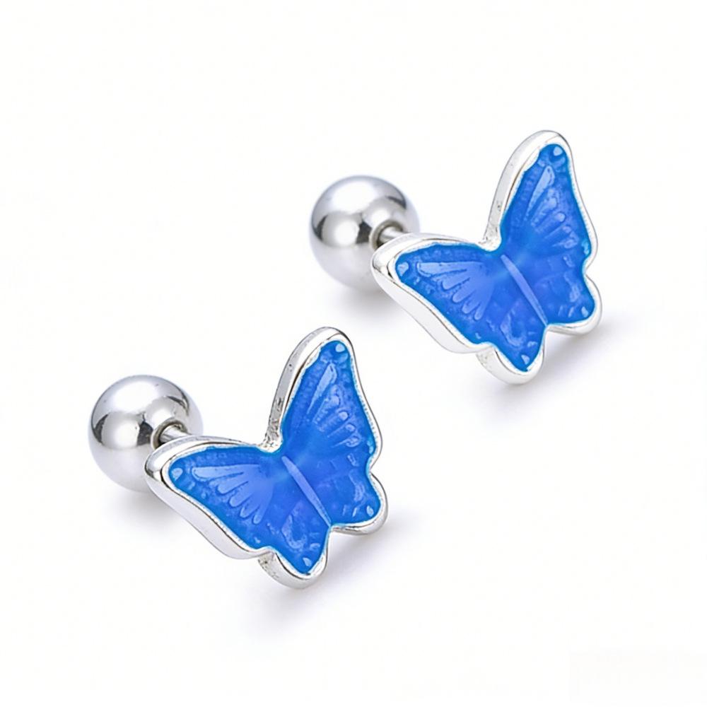 Koreanische blaue Schmetterling S925 Emaille Ohrstecker - Süßer, einfacher, mädchenhafter Ohrknorpelschmuck