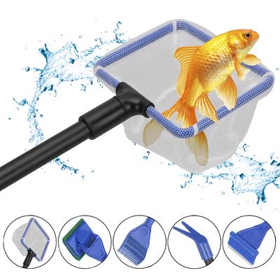 Adjustable Aquarium Cleaner Fish Net Gravel Rake Algae Scraper Fork Sponge Brush Aquarium Cleaning Tools 5 In 1 Aquarium Tank Clean Set
