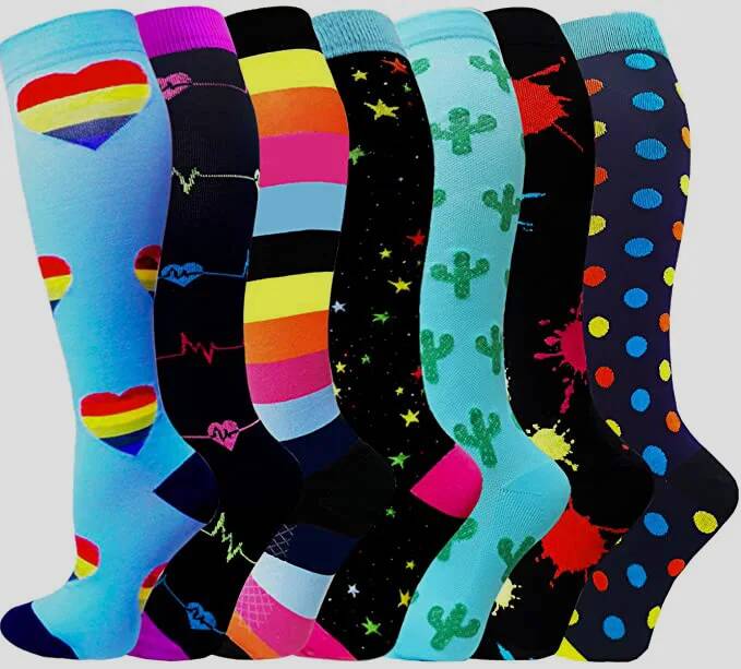 7 Pairs Compression Stockings Fit Running Unisex Nurses Flight Travel Leg Pressure Compress High Quality Socks