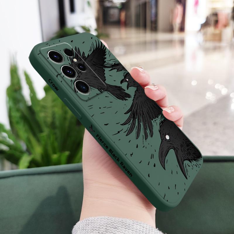 

Black Blood Crow Phone Case For Samsung Galaxy S25 S24 S23 S22 S21 S20 Ultra FE S10 S10E Plus Note 20 Ultra Silicone Cover Galaxy Note 20 Ultra темно-зелений колір