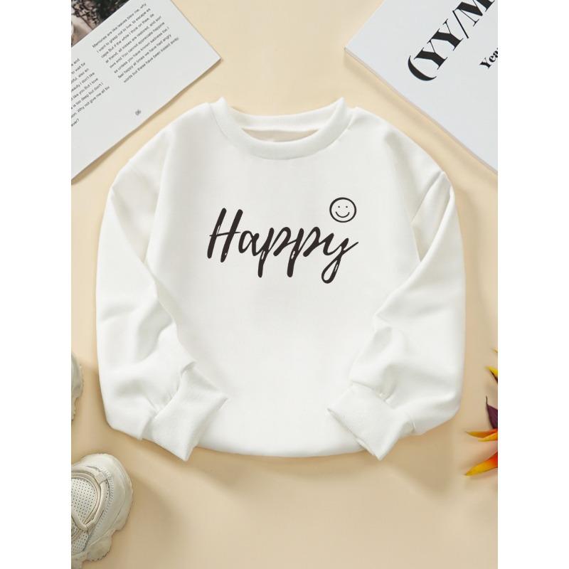 Kids Crewneck Sweatshirt, Creative Graphic Print, Soft Cozy Pullover 110 белый
