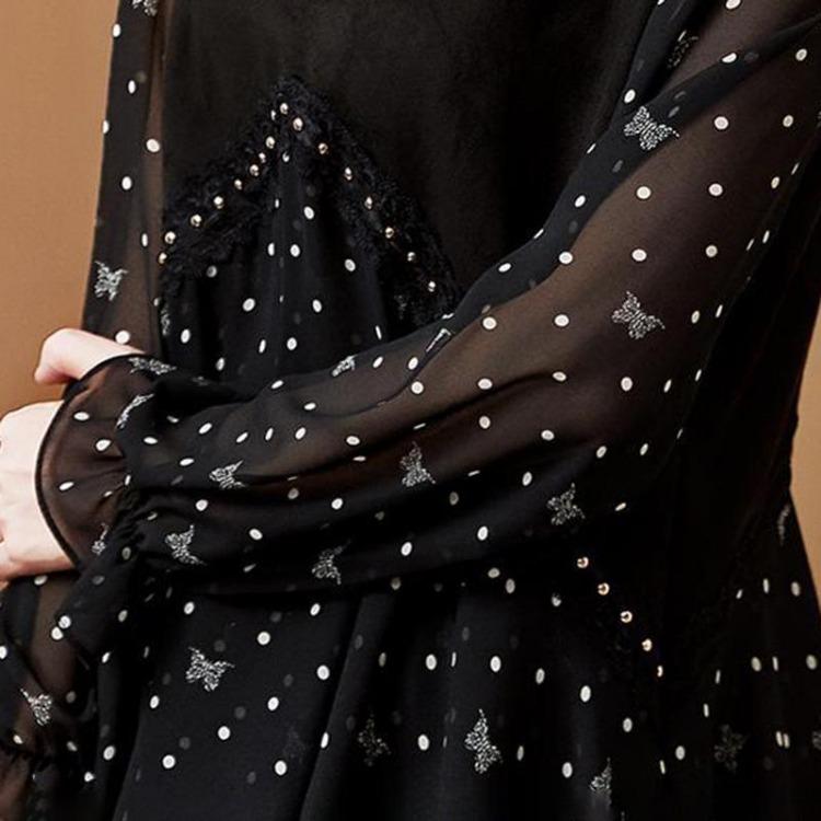 Comfortable Peplum Embroidered Casual Floral Chiffon Shirt Tops Women Loose Long Sleeve Solid Color T Shirt