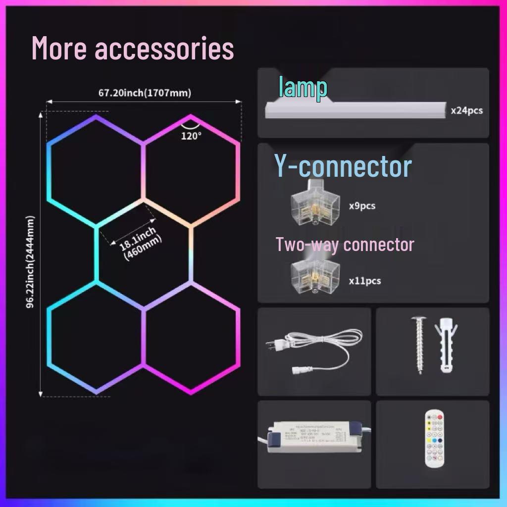 RGB Hexagonal Seven-Color Honeycomb Light for Garages, Gyms, Car Washes, E-sports Rooms, and More