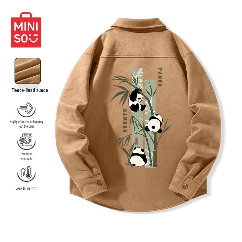 

MINISO Men s Fleece-Lined Loose Fit Casual Shirt Jacket 3XL