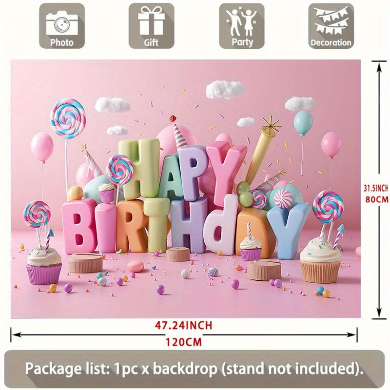 Birthday Party Backdrop Pink Colorful Polyester Banner Photo Booth Decoration