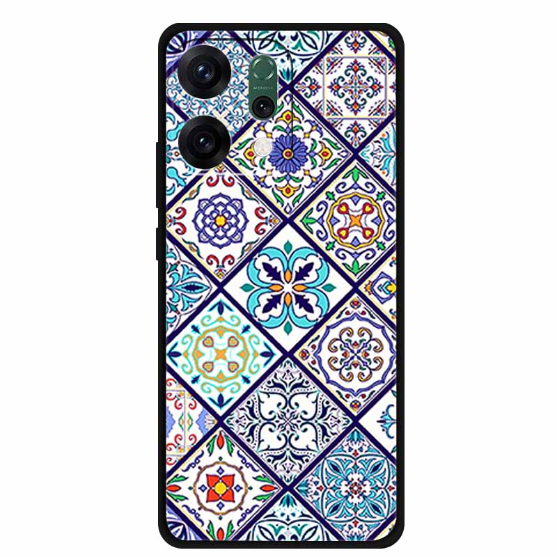 For Oppo Reno 14 5G 3D CaseRelief Flowers Emboss Phone Cover For Oppo Reno 14 Black Silicone Shockproof Soft Fundas Protector