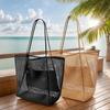 Damen Strandtaschen mit großem Fassungsvermögen, strapazierfähige gewebte Schultertaschen aus Polyester mit offener Oberseite, Reise-Einkaufs-Sommer-Alltags-Handtaschen