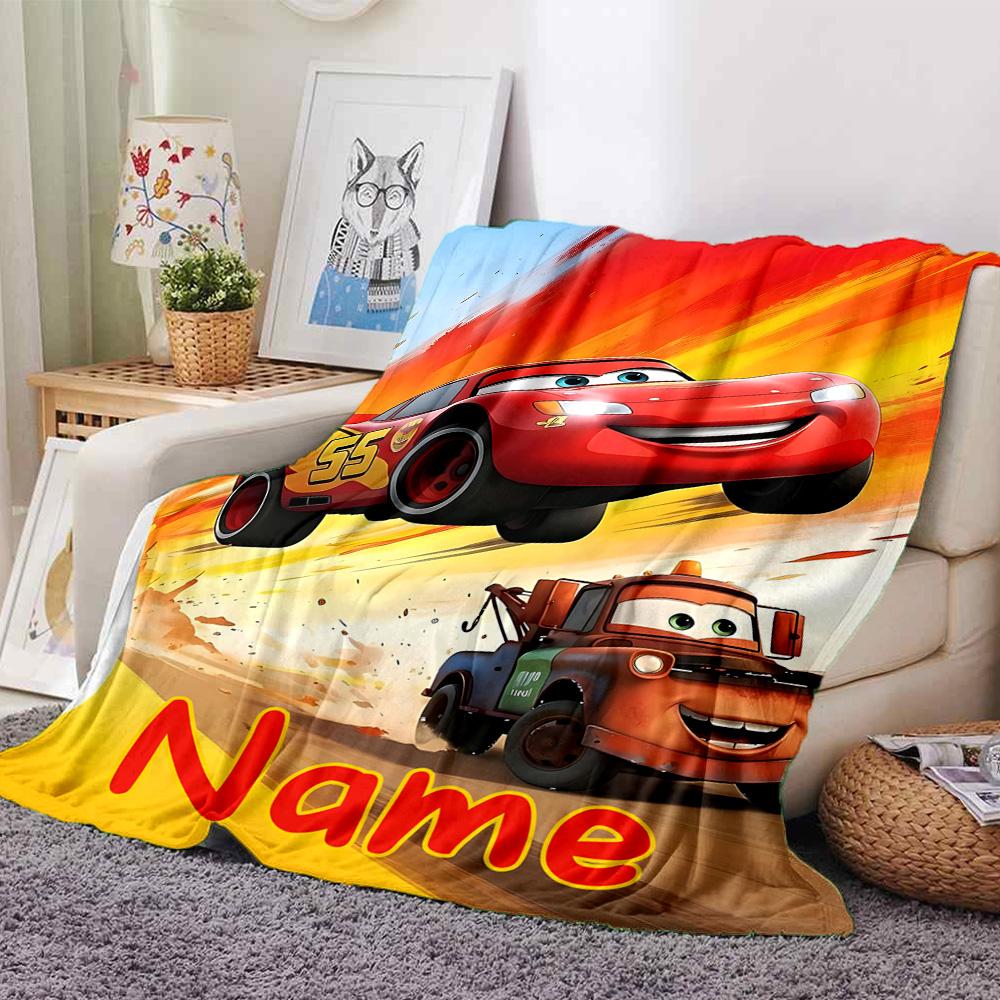 Custom Name Mcqueen Adventure Flannel Blanket for Super Soft Cute Comfort Blanket for Travel Bedding Couch Sofa Blanket