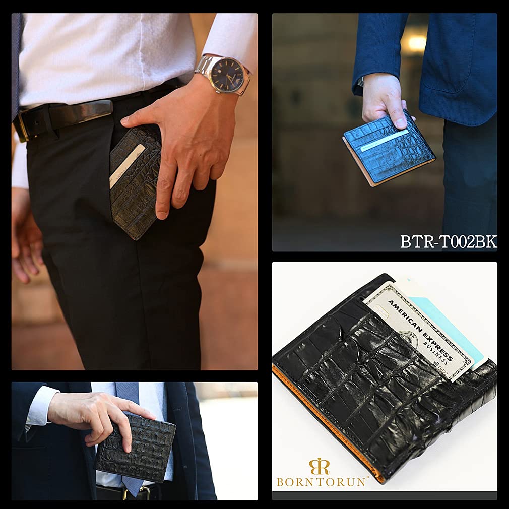 EVERSOUL Men's Bifold Crocodile Leather Wallet with Card Slots and Coin Purse