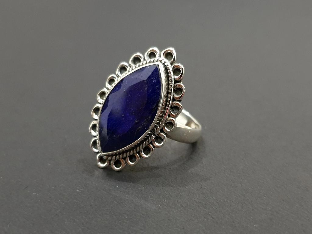 Marquise Raw Blue Sapphire 925 Sterling Silver Ring, Boho Style Sapphire Wedding Gift Ring