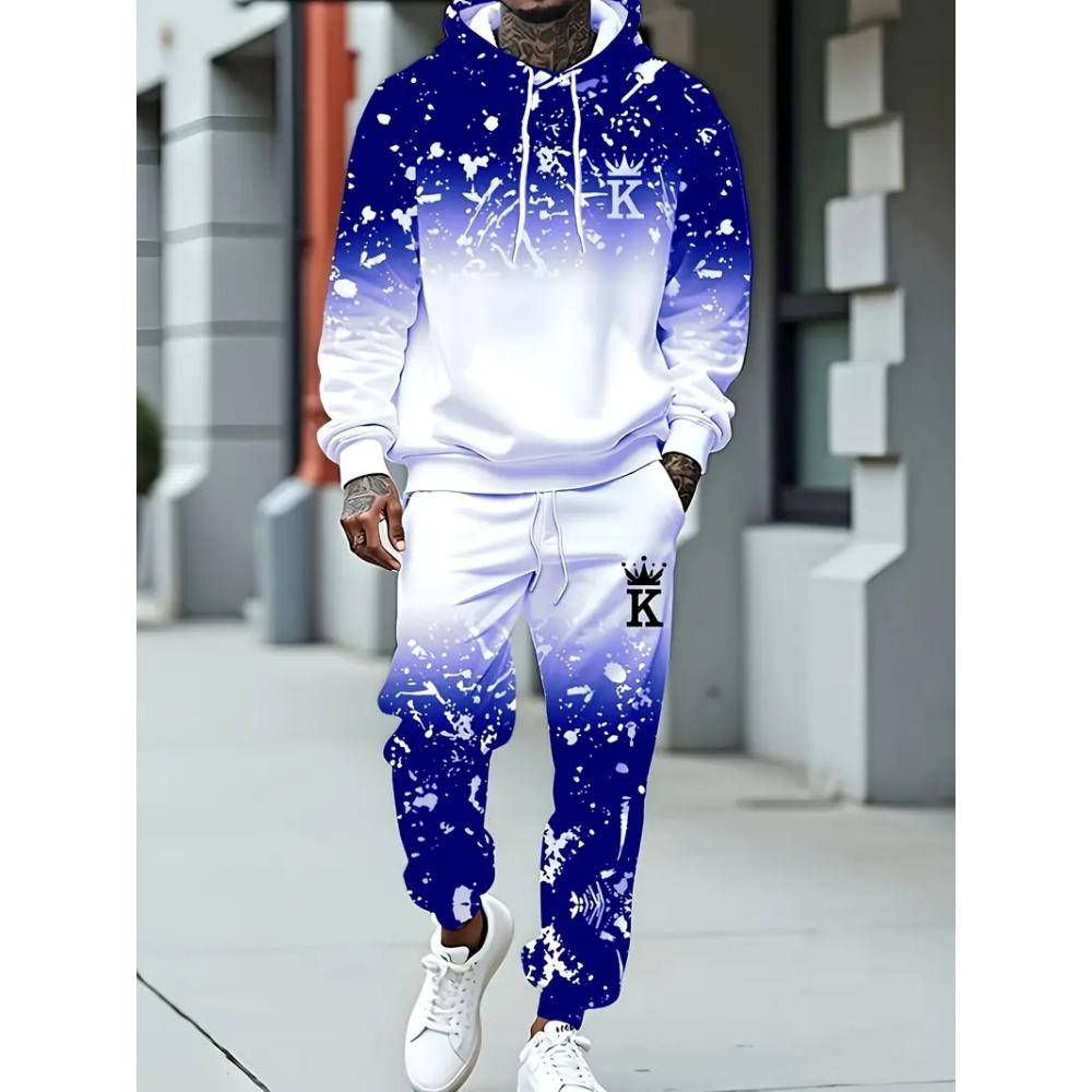 Spring  Autumn King 3D Printed Hoodie Suit Men Sweatshirts Sweatpants Casual Fashion Two Piece Tracksuit Set Men's Clothing