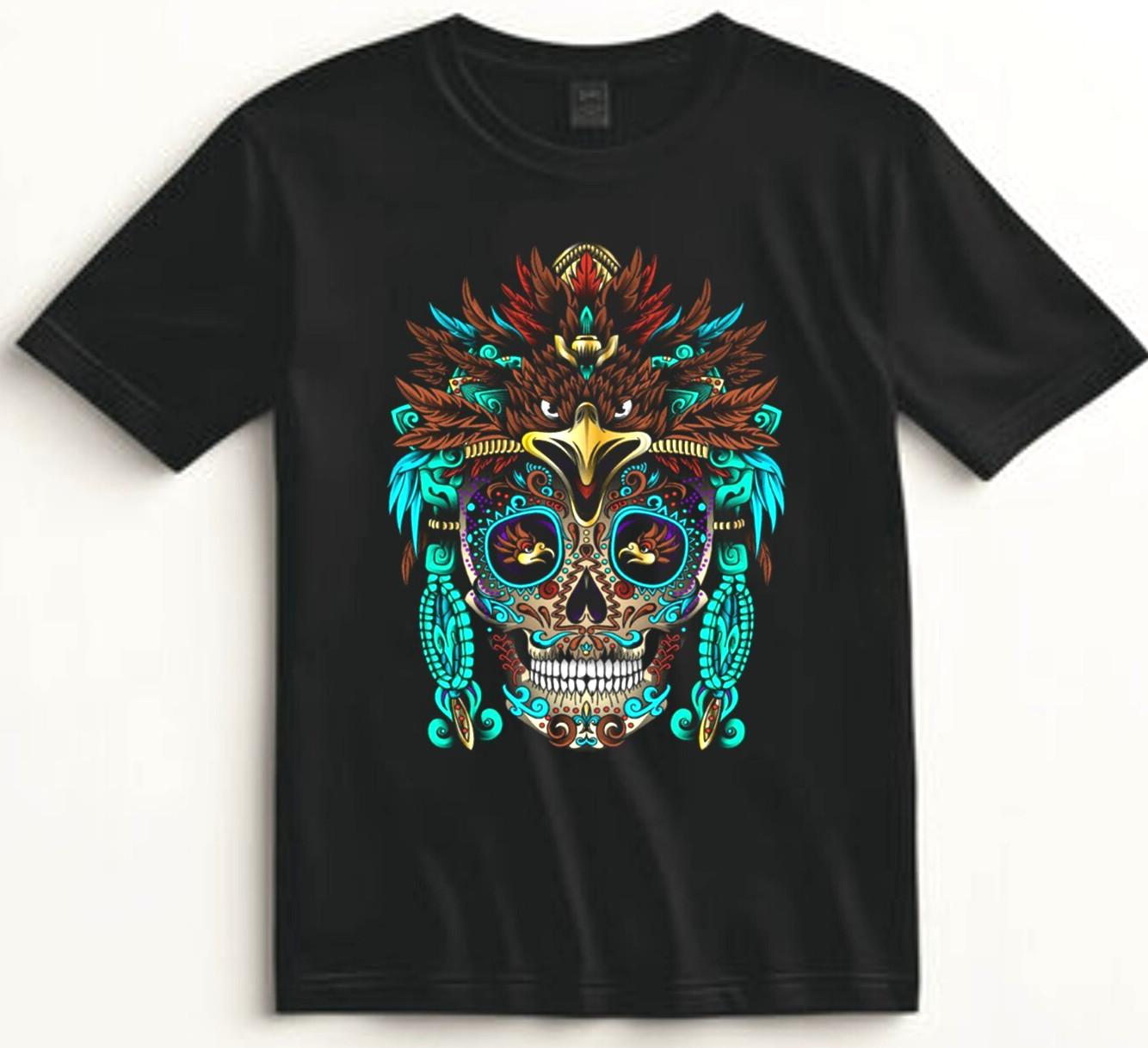 

Aztec Skull Warrior Shirt Day of the Dead Graphic Tee Gift for Art Culture Fans 5XL різнокольоровий