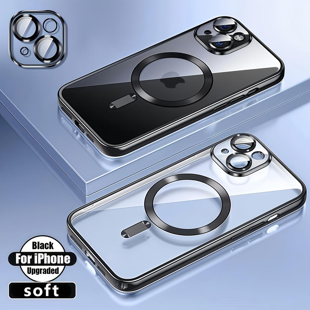 iPhone 16 15 14 13 12 11 Pro Max Plus Case Ultra Thin 0.3mm Clear Pink, Luxury Magnetic Lens Protector Cover, Anti-Scratch Phone Shell