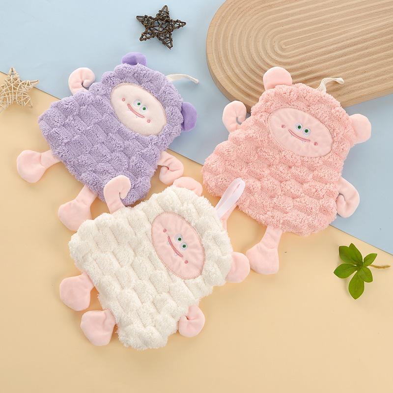 Coral fleece lamb monster hand towel soft and absorbent cute embroidery can be hung rag kitchen and bathroom quick drying hand towel hanging towel