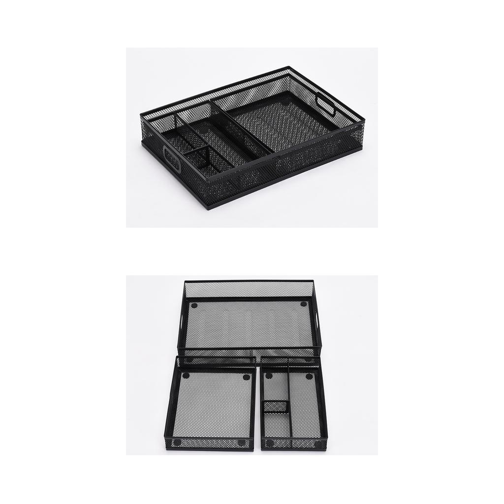 Space Optimizing Metal Drawer Tray Organizers With Adjustable Compartments Office Desktop Storage Solution