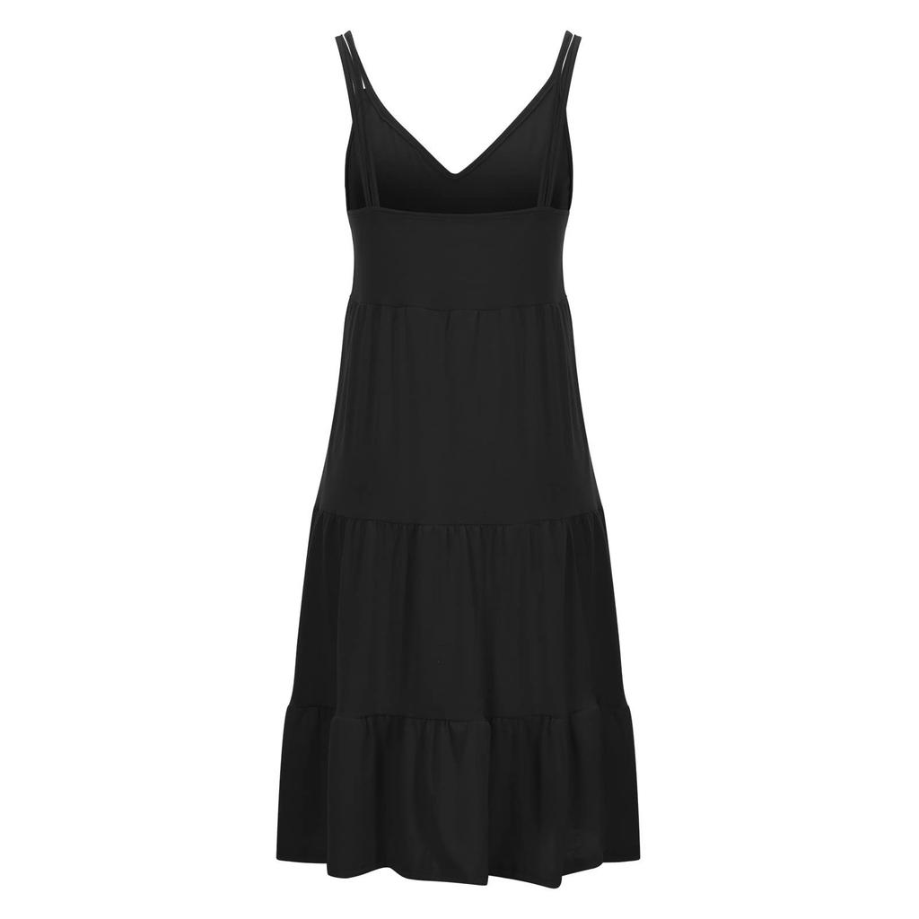 Womens Summer Vacation Beach Dress Elegant Color V Neck Spaghetti Straps Sundress Casual Party Dress