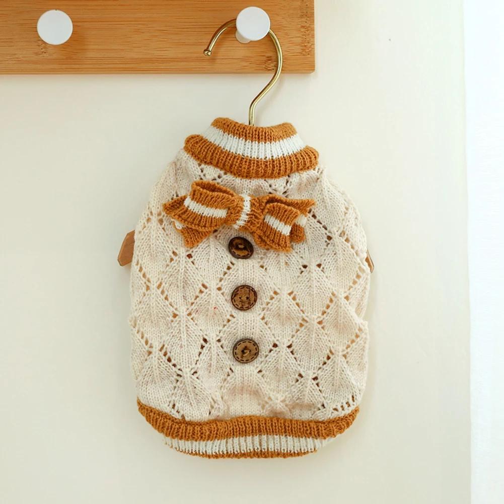 Hundepullover für Weihnachten Haustier Katze Winter Strickwaren Warme Kleidung mit Fliege Bequemes Feiertagskostüm für Kleine Hunde Katzen