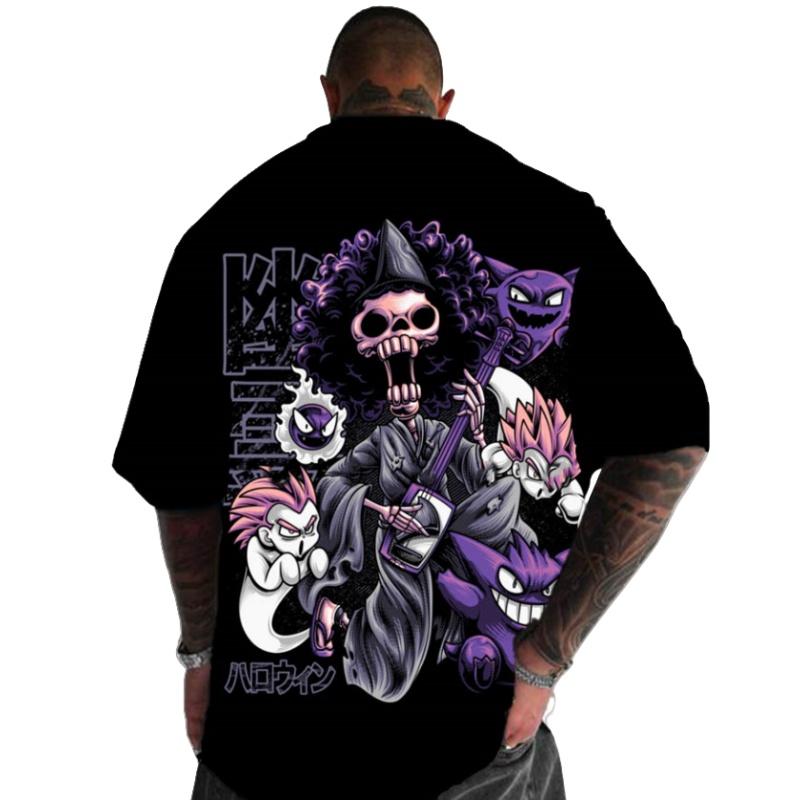 Summer Hip Hop Style Skulls Pattern T-shirt For Men Round Neck Short Sleeve Loose Tops Breathable Comfortable Oversized Clothing